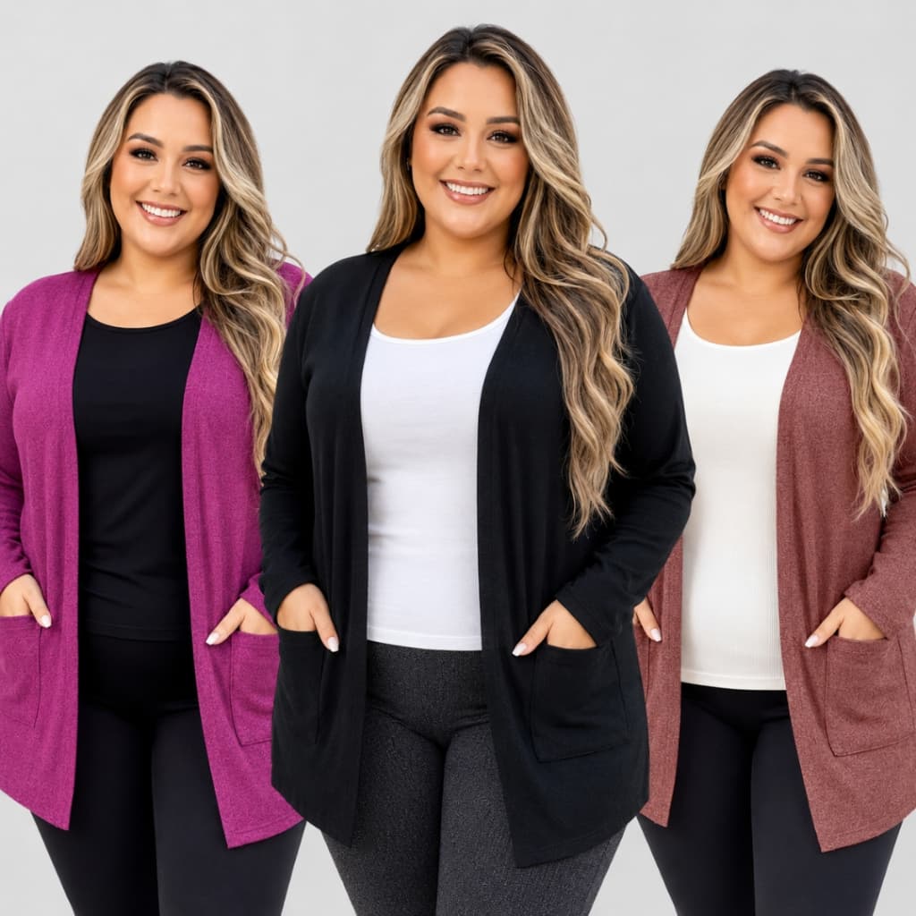Cardigan Plus Size Feminino em Lanzinha