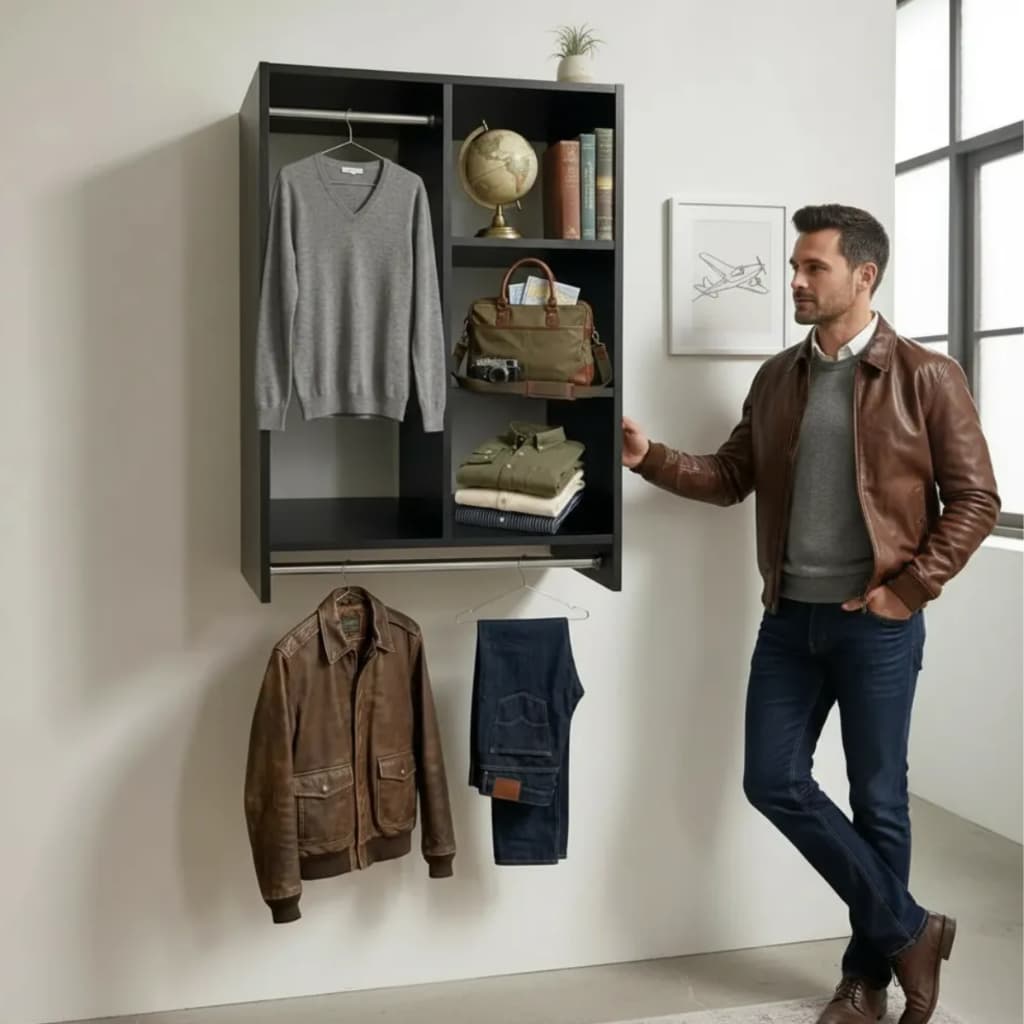 Arara Roupas Parede Arara Closet Compacto Suspenso Preto