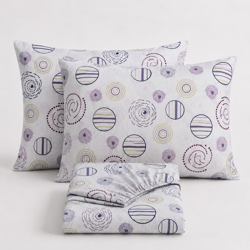 Lençol de Elástico Toque de Algodão 3 Peças Queen Toque de Algodão Estampado com Fronhas