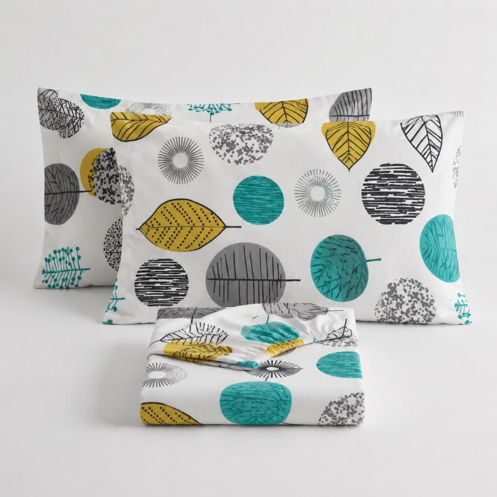Lençol de Elástico Toque de Algodão 3 Peças Casal Toque de Algodão Estampado com Fronhas