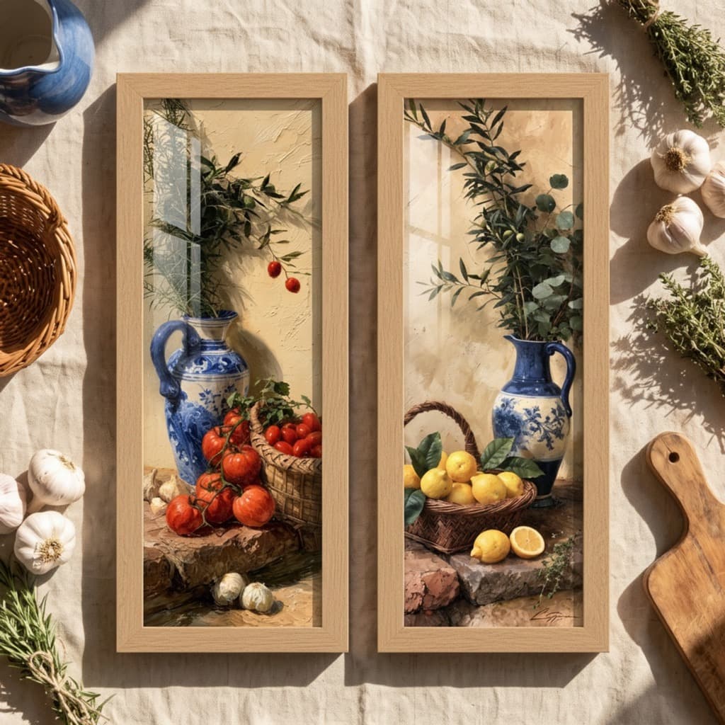 Quadro Decorativo Cozinha Kit 2 Limão Tomate 18x45 Enfeite Parede Gourmet Copa Decoração Casa vidro