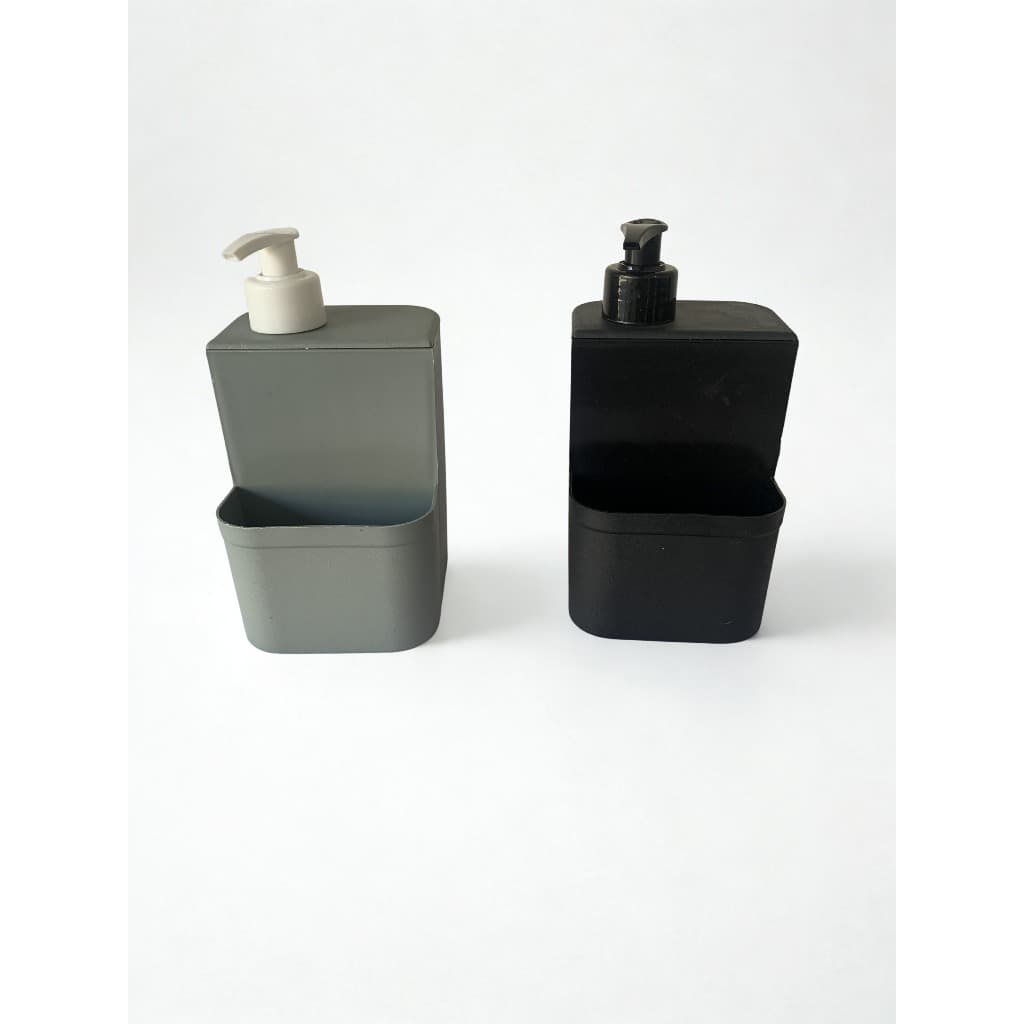Kit 2 Dispenser para Detergente com Porta Esponja 650ml Organizador de Pia Preto e Cinza