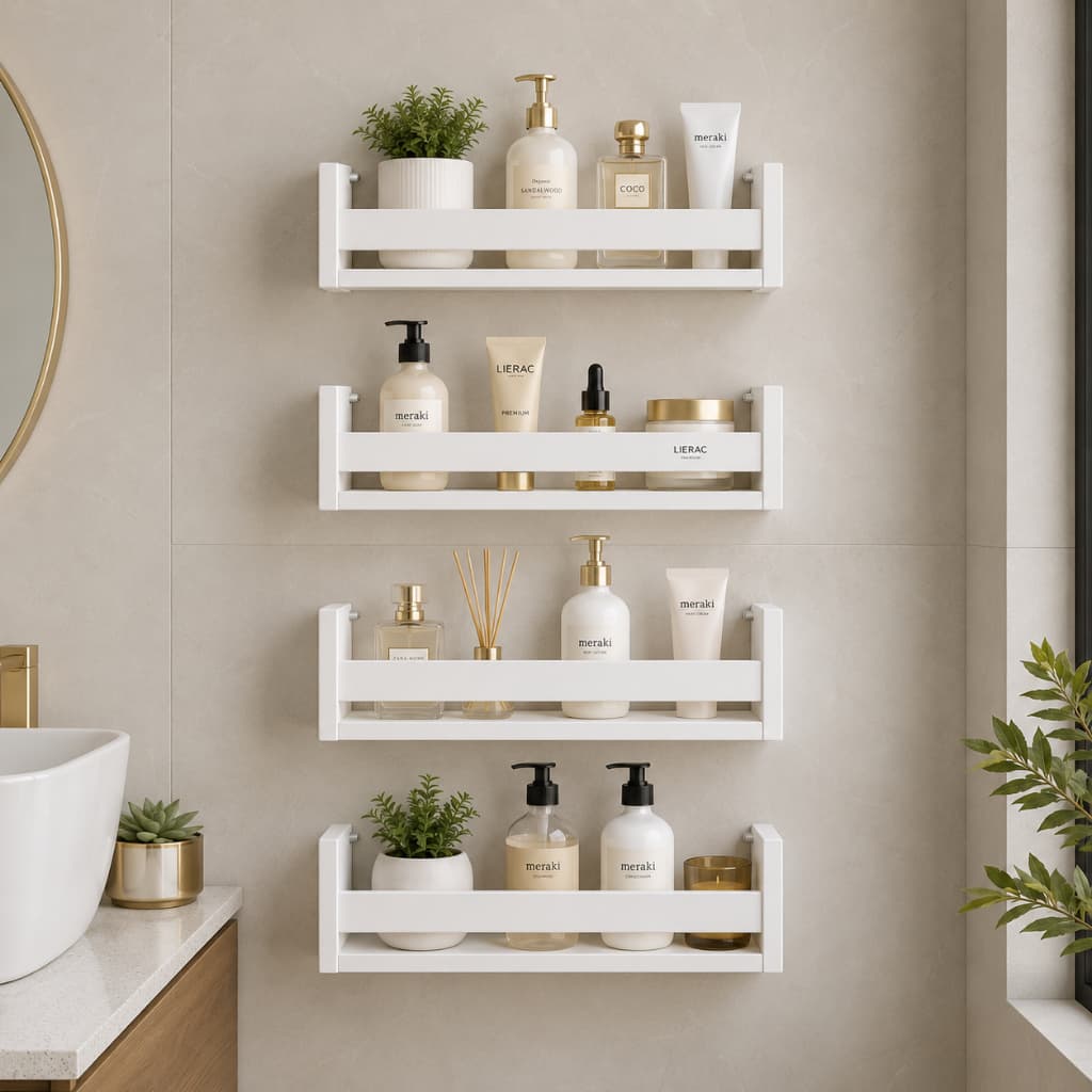 Prateleira Banheiro MDF Branco Organizador de Parede Porta Shampoo Multiuso
