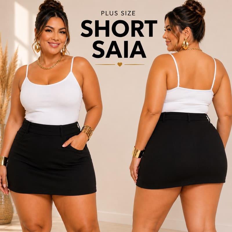 Ana Ruga Short Saia Plus Size Feminino Cintura Alta Confortável Tecido Premium Elástico Versátil para Todas as Estações