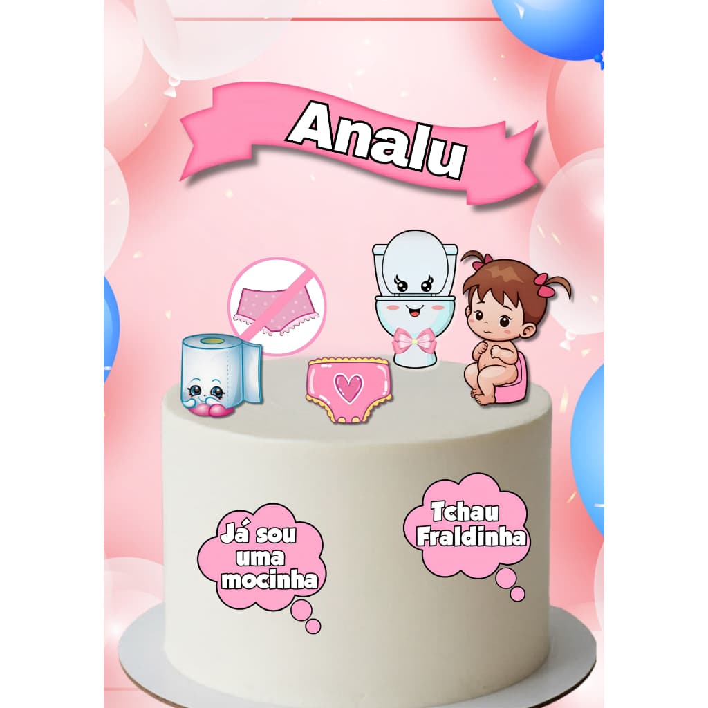 Topo de Bolo Topper Personalizado com nome Adeus Fraldinha ENVIO RÁPIDO