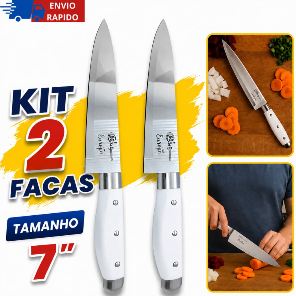 Kit Faca Europa Inox 7 Polegadas faca chef profissional afiada não enferruja para uso doméstico