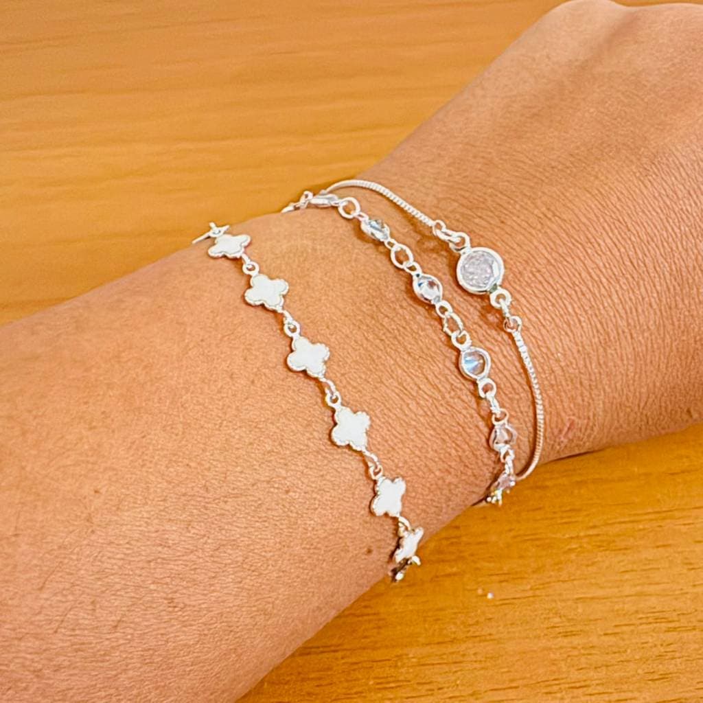 Kit Pulseiras Banhadas a Prata 925 Unissex | Diversos Modelos Delicadas Ajustáveis Modernas