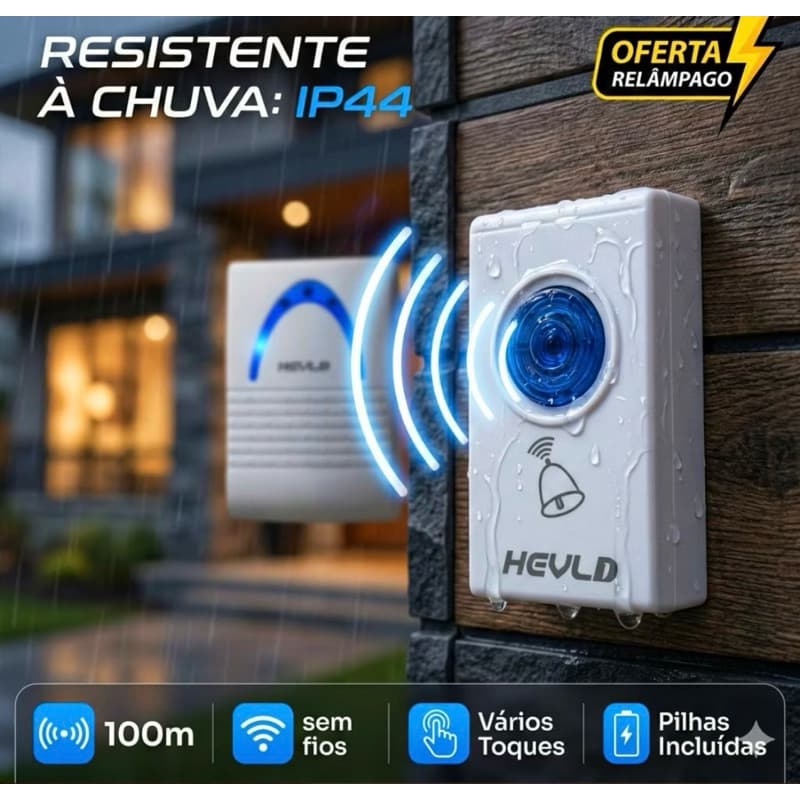 Campainha Sem Fio À Prova D'água Longo Alcance Residencial + 32 Toques Pilha Bivolt Full