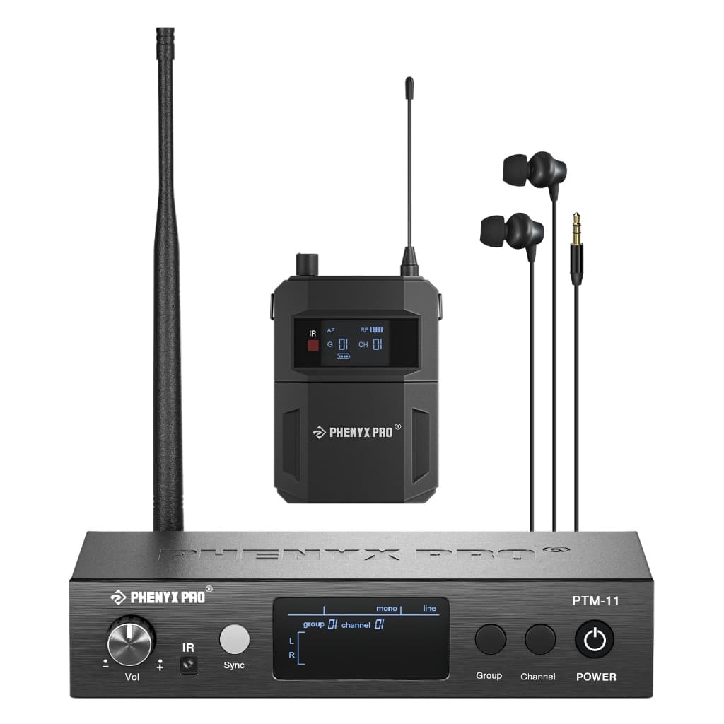 Phenyx Pro PTM-11 Sistema de monitor intra-auricular sem fio mono uhf com 1 saída de loop 500MHz