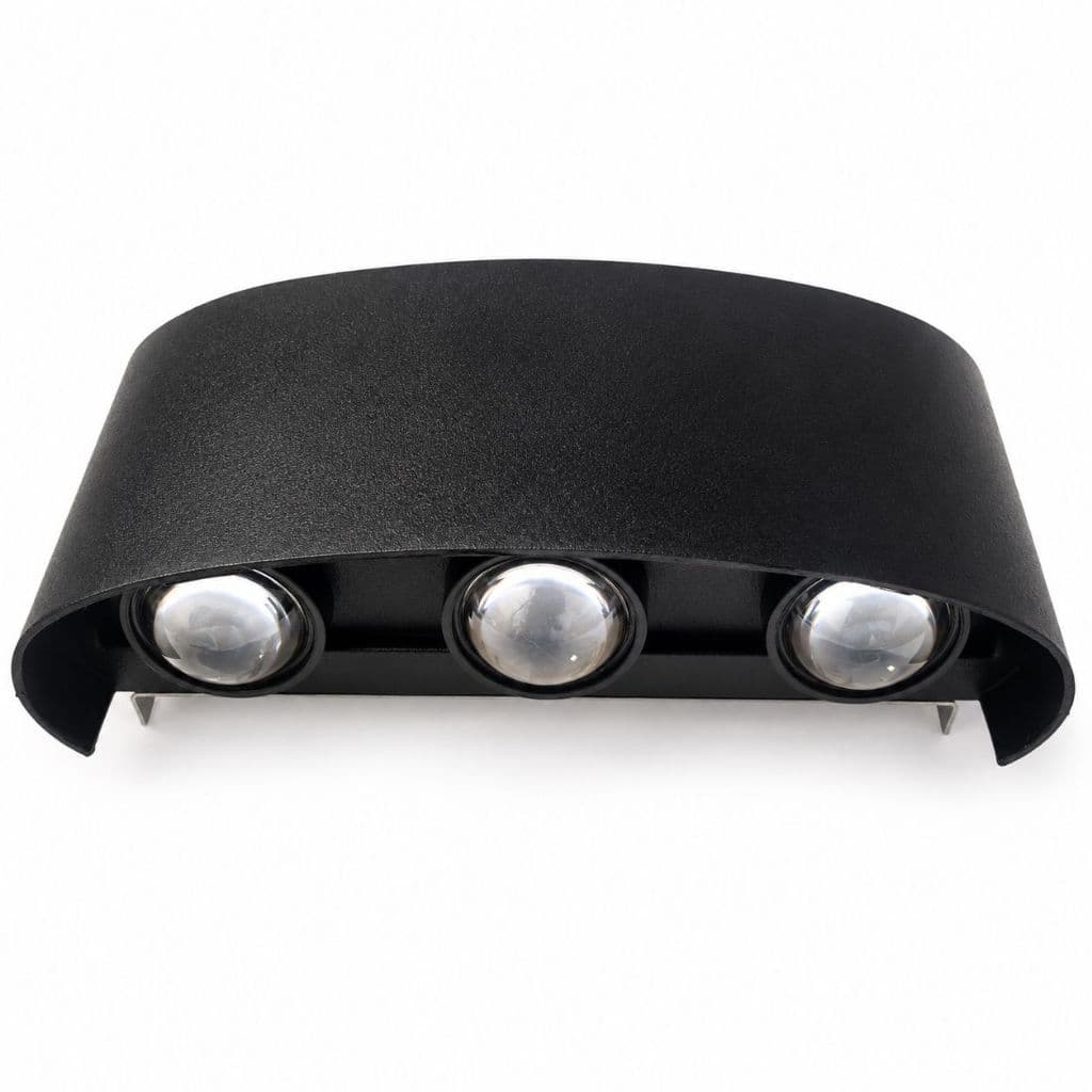 Arandela LED 6W 6 Fachos Viena Luz com luz quente 3000K, acabamento preto fosco, Ideal para paredes, Muros, fachadas