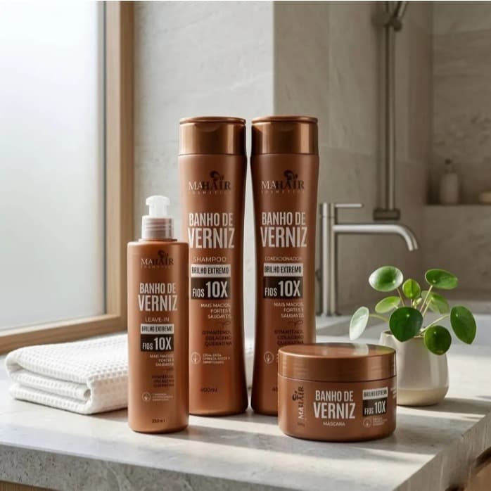 Banho de Verniz Kit Completo Para Brilho Intenso e Hidratação Poderosa Efeito Liso e Luminoso