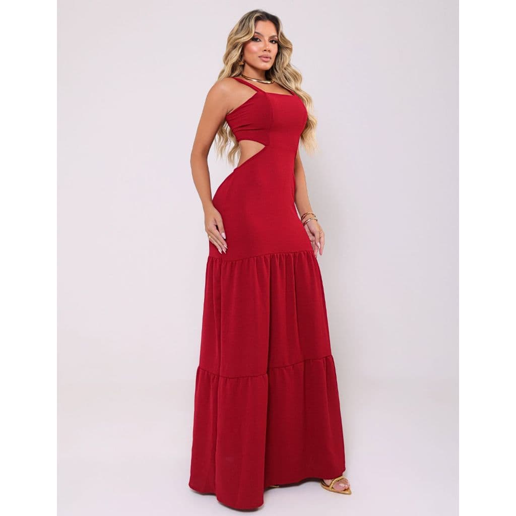 Vestido Longo Alcinha Detalhe Nas Costas Moda Casual Feminino
