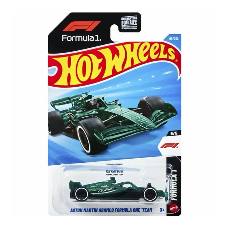 Carrinho Miniatura Hot Wheels Aston Martin Aramco Fórmula One Team e Kick Saube Fórmula 1 Team