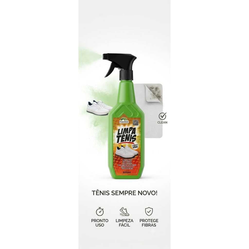 Limpa Tênis Maxbio | Limpador para Tênis Branco e Esportivo | Remove Sujeiras e Limpa Solados | Limpeza Profissional
