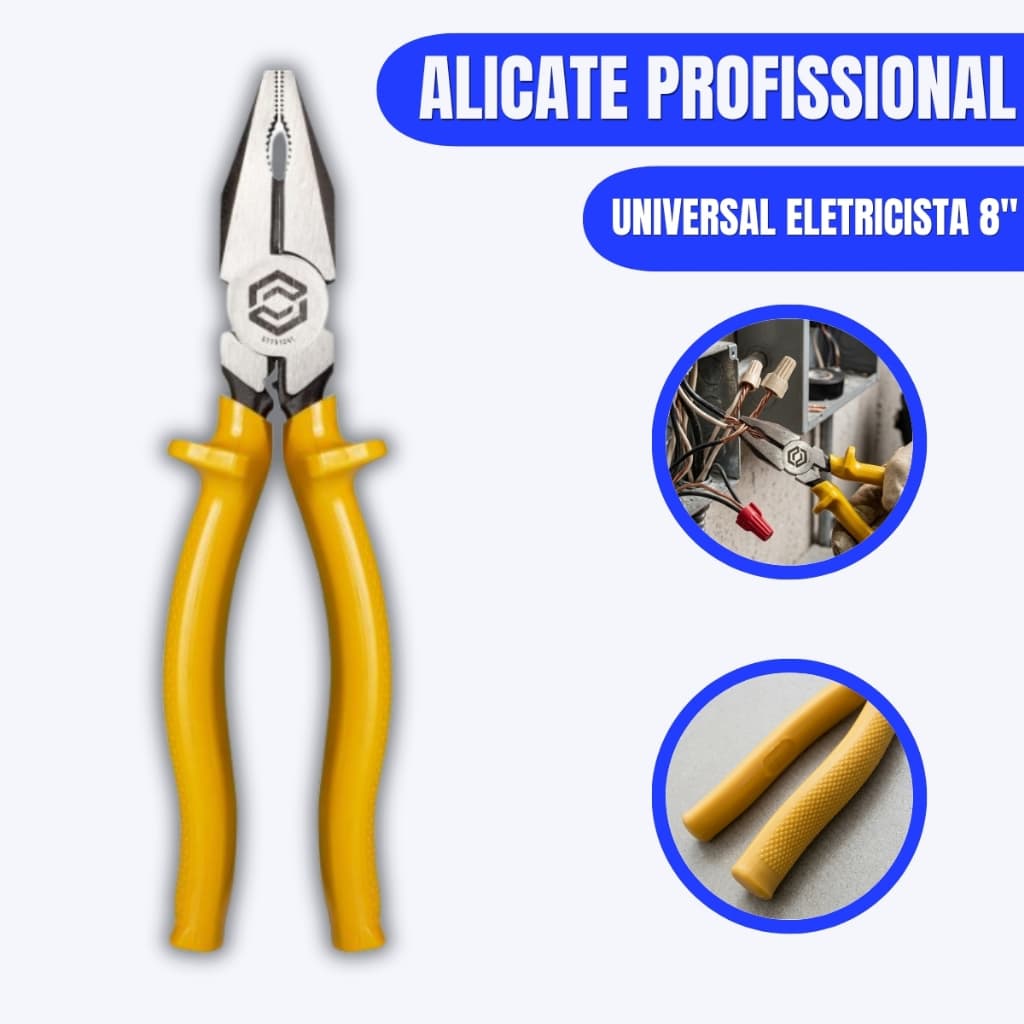 Alicate Universal Eletricista 8" Sata Isolado 1000V Aço Cr-V Amarelo
