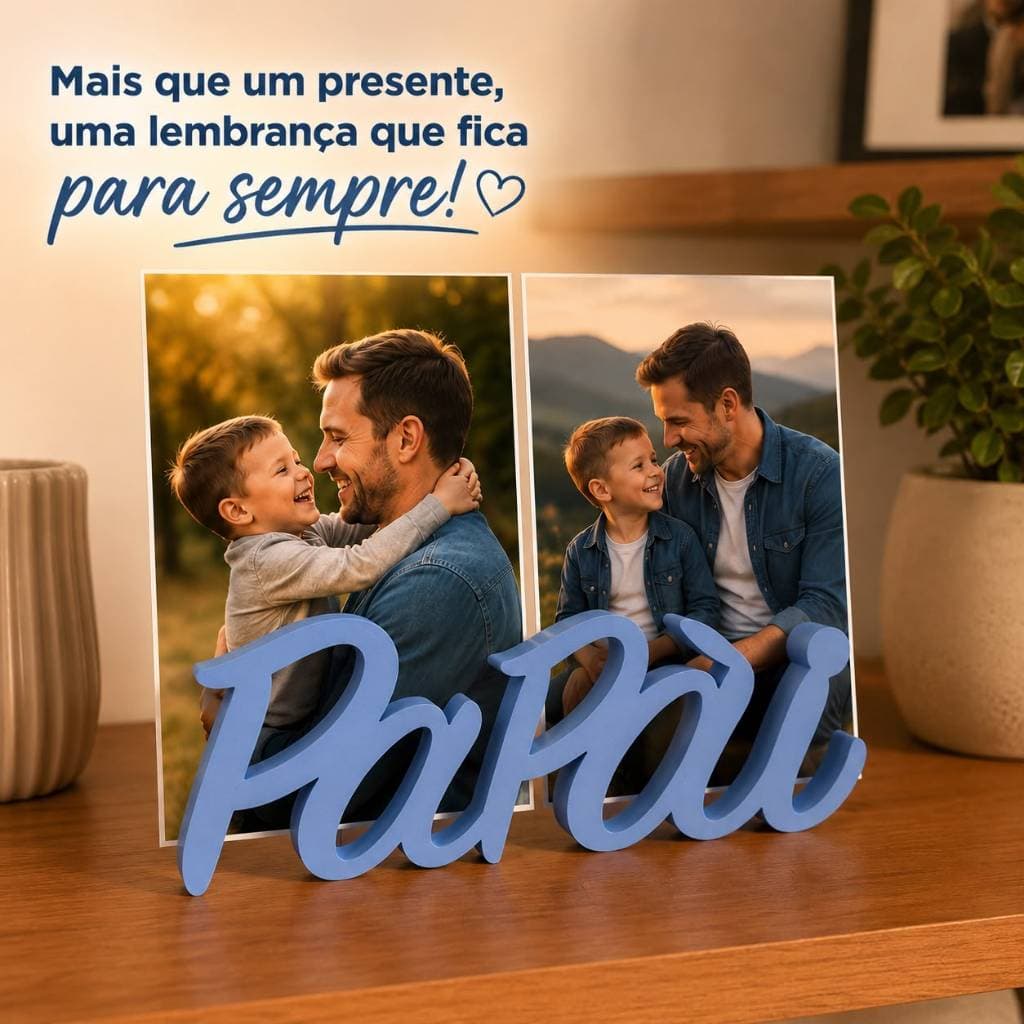 Porta Retrato Fotos Letreiro Papai Dia dos Pais Decorativo Presente Decoração Mesa