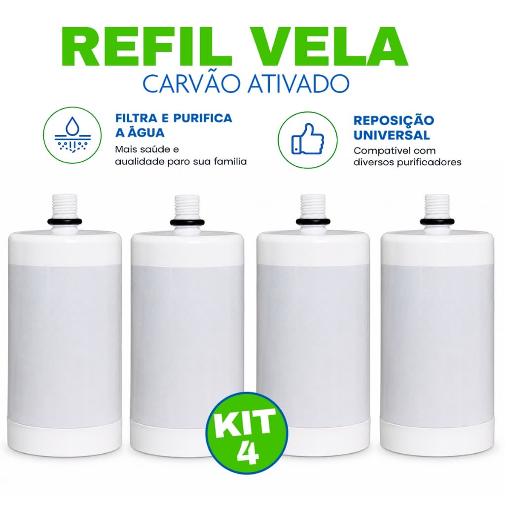 4 Filtro de Vela Carvão Ativado Refil de Filtro de Água 1000l Filtro Viqua  Para Torneiras