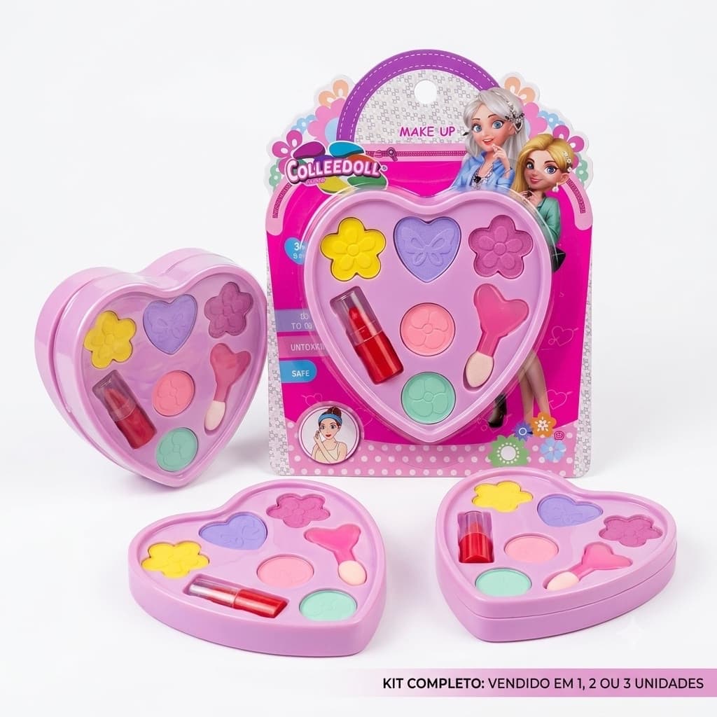 Kit Maquiagem Infantil Brinquedo Menina Atacado 1 2 ou 3 Unidades Paleta Coração Maquiagem de Brinquedo Infantil Para Cr