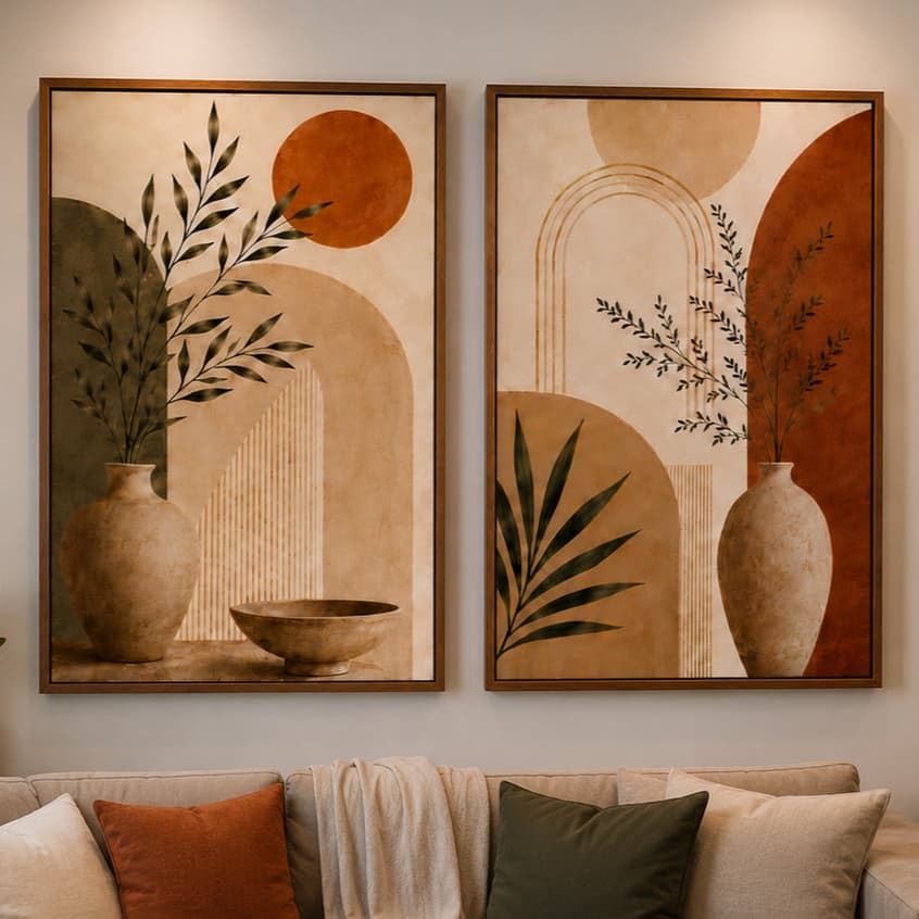Kit com 2 Quadros para Sala de Estar Decorativo Grande 90x60 com Vidro Moldura em Madeira Pinterest