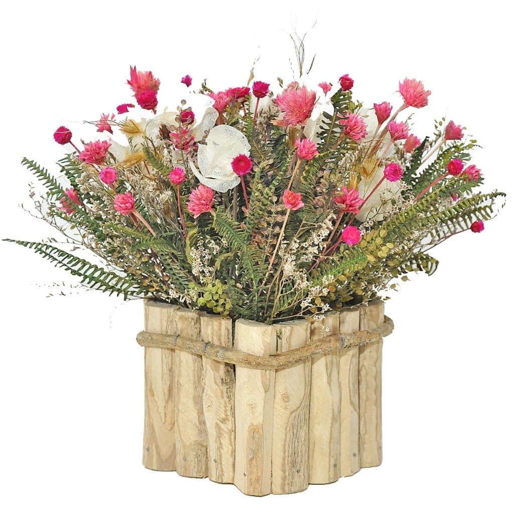 Arranjo de Flores Secas Desidratadas Naturais com Vaso Rústico Decoração Centro de Mesa Casamento