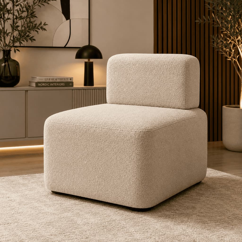 Poltrona Cubo Orgânica Bouclé Decorativa Sala Estar