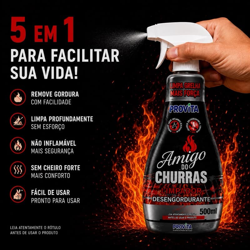 Limpa Grelha Fogão Desengordurante 500ml Limpa Churrasqueira Forno Grelha Ação Repelente de Moscas