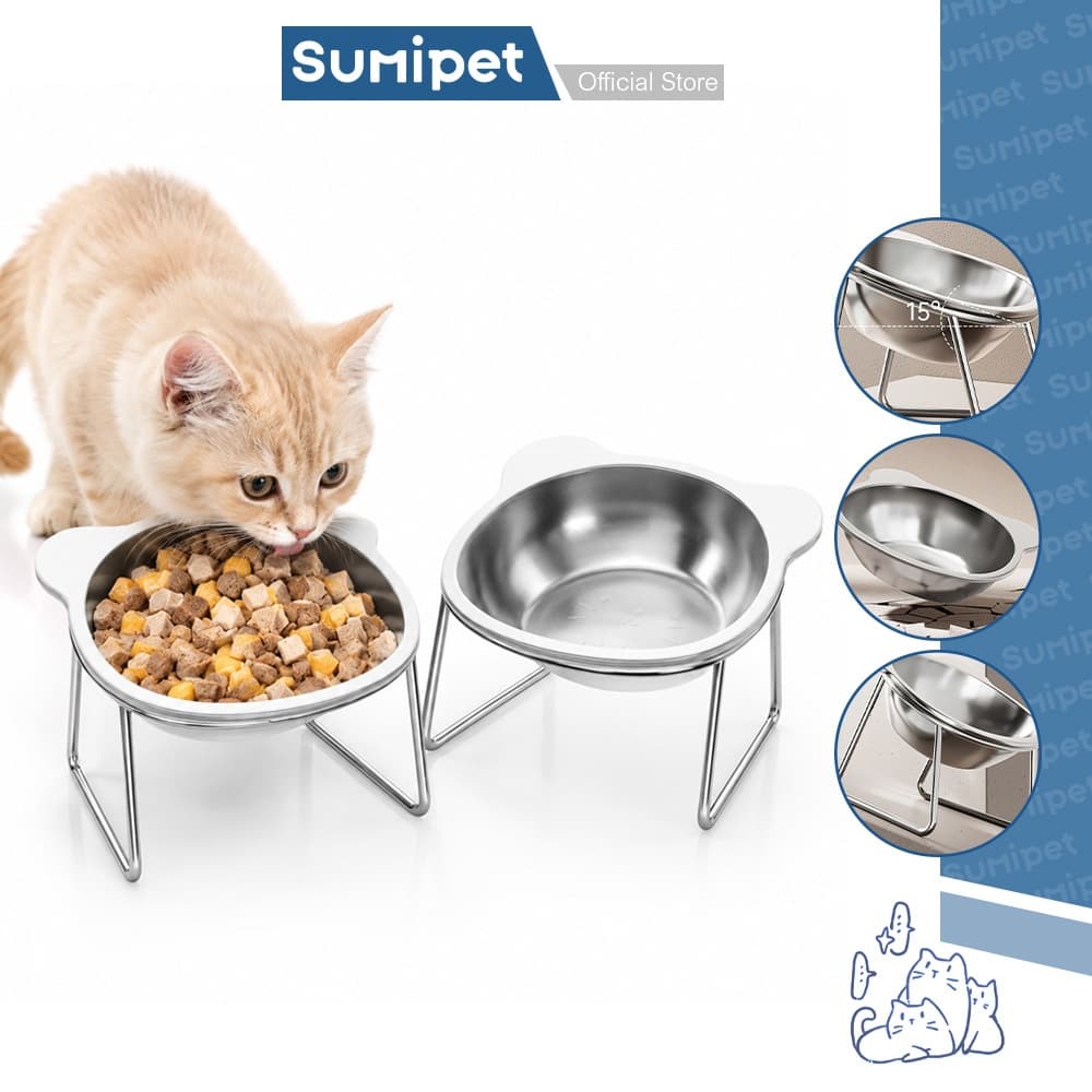 Comedouro Elevado Pet com Tigela Inox 450ml Inclinado 15° Ergonômico e Removível para Cães e Gatos