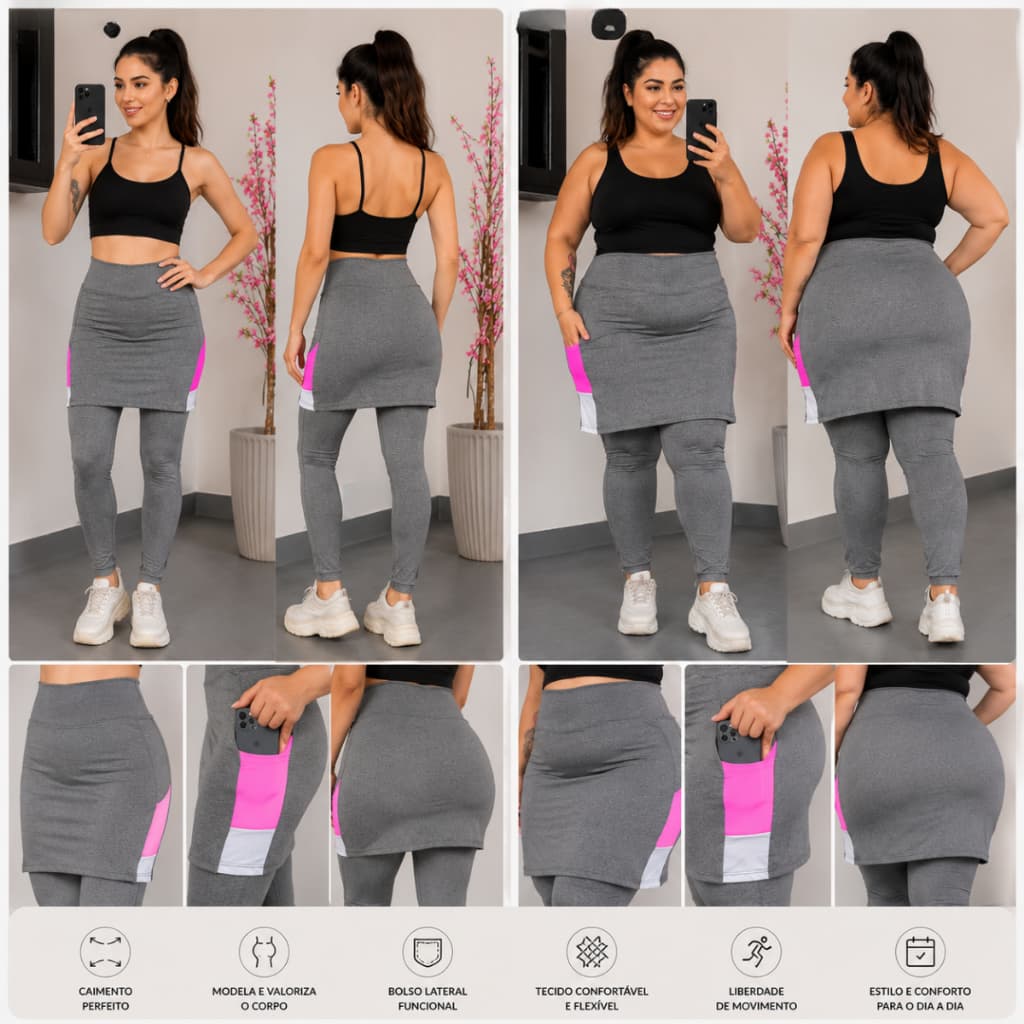 Calça saia legging com bolso academia leg com saia fitness Evangélica Com Bolso Caminhada Exercicio