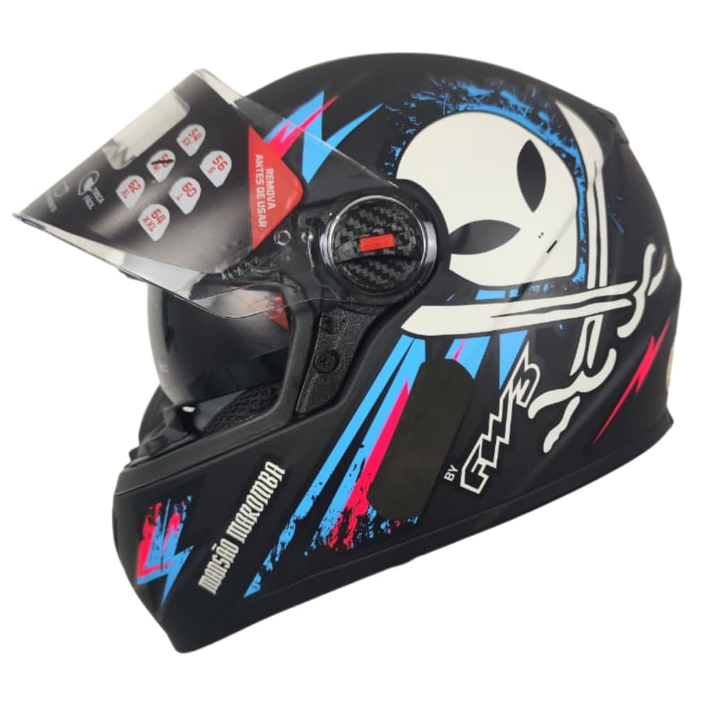 Capacete Fw3 Gtx Mansão Maromba Com Óculos Solar Interno e Narigueira Preto com Azul e Rosa