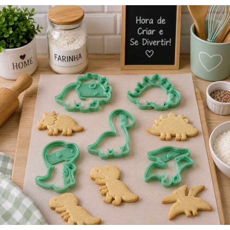 Kit 5 Cortador De Biscoito E Massinha Dinossauro/Brinquedo Educativo Criativo