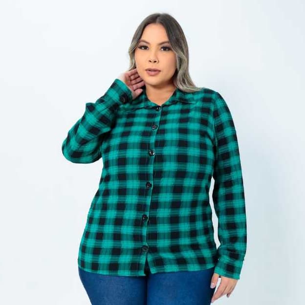 Camisa Feminina Blusa Xadrez Festa Plus Size Junina Gola Camisaria Rodeio