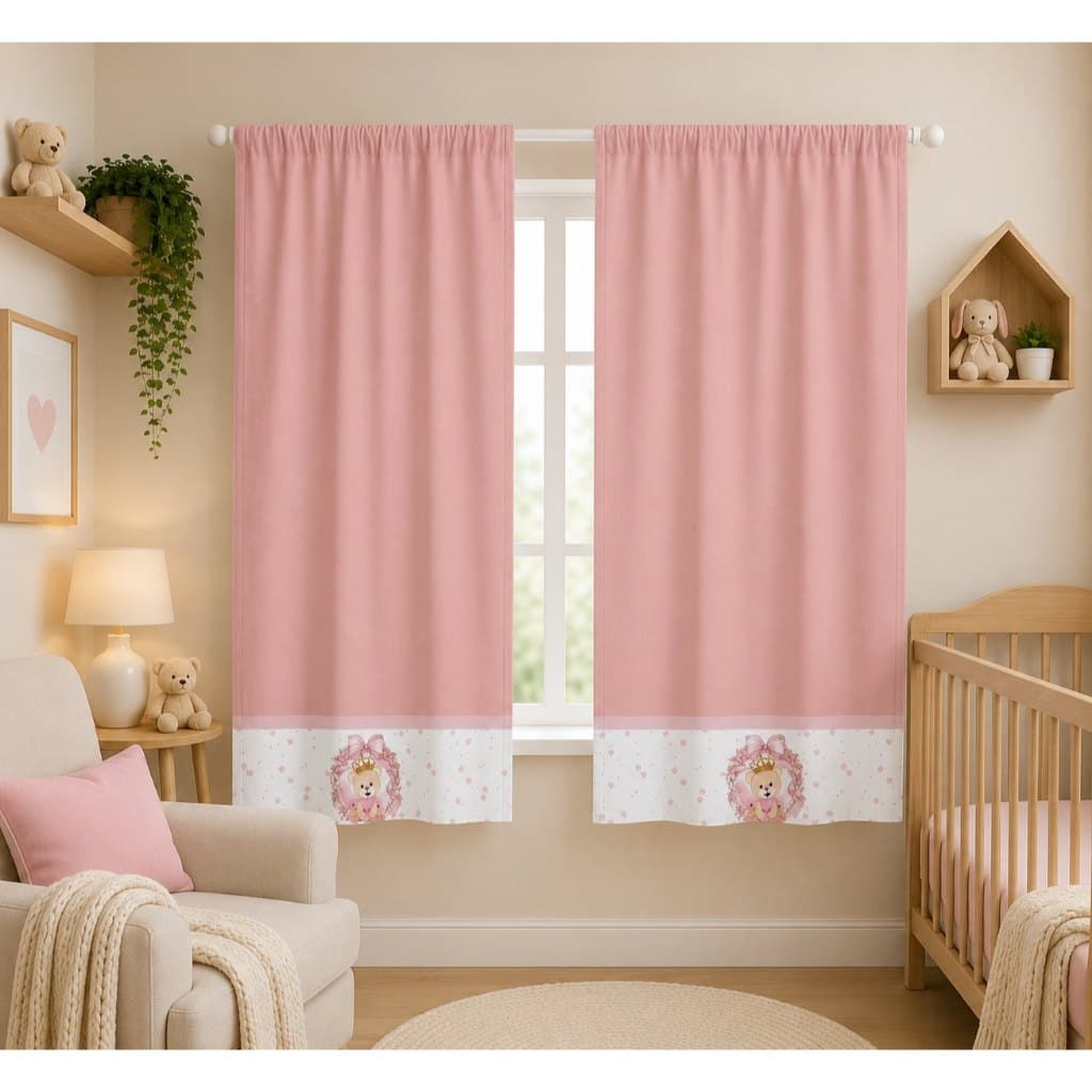 Cortina Infantil Para Quarto Bebê Com Barrado Sublimado 2,00x1,50m Menino e Menina Estampas Diversas