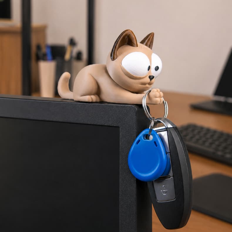 Suporte para Chaves Gatinho Organizador para Monitor Mesa Escritório Home Office Decoração 3D