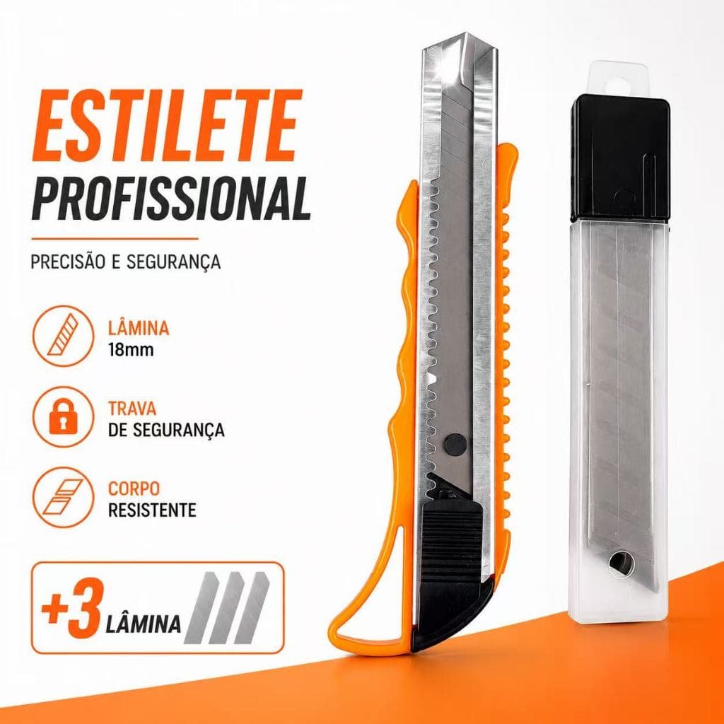 Estilete +3Lâmina Caixas Ferramenta Corte de Papelão e Abrir Encomendas Lâmina Segurança Multiuso
