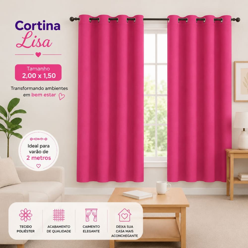 Cortina Lisa Luxo 2,00 x 1,50 Varias Cores Sofisticada Fofa Antialérgica