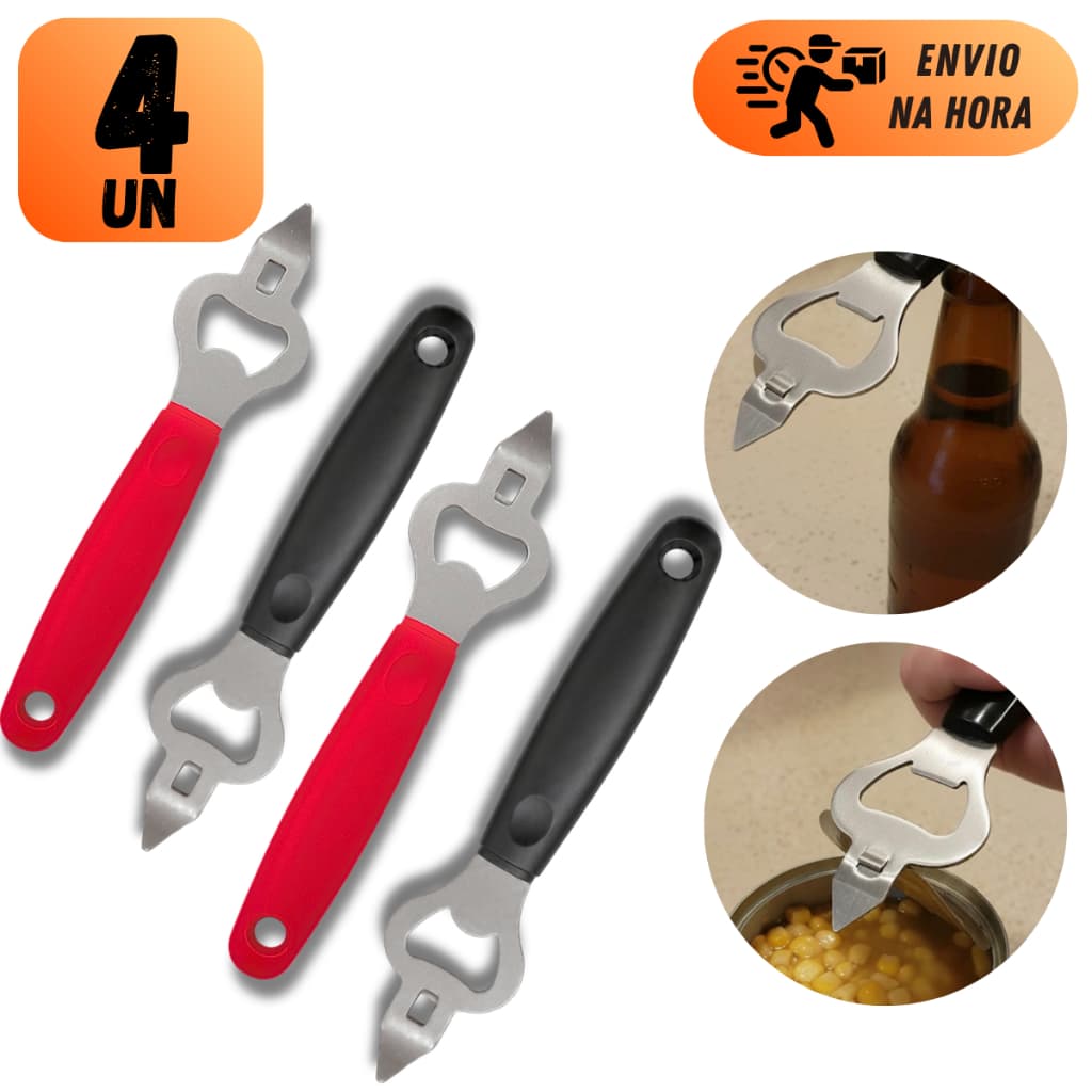 CONJUNTO ABRIDOR DE LATAS GARRAFA EM AÇO INOXIDAVEL 18CM CABO PLASTICO PROFISSIONAL DE COZINHA