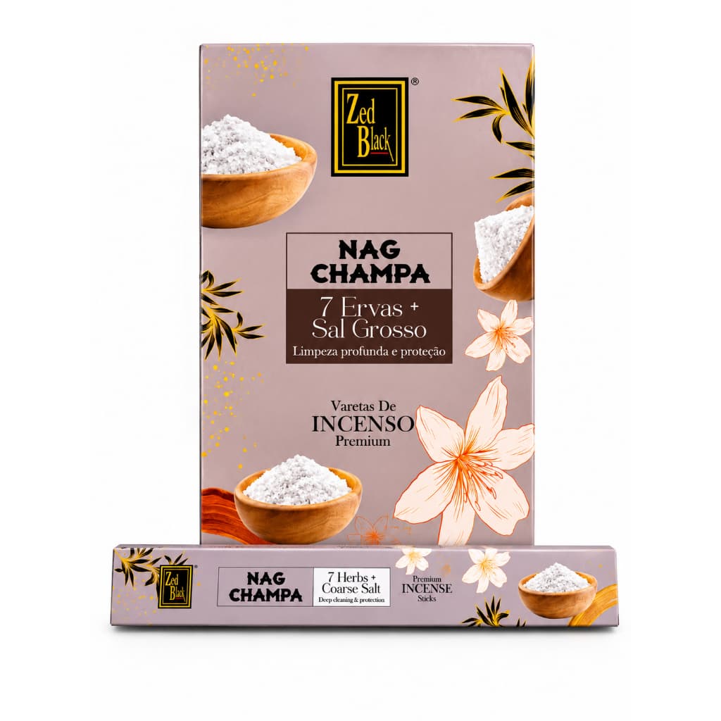 Incenso Nag Champa 7 Ervas + Sal Grosso Zed Black