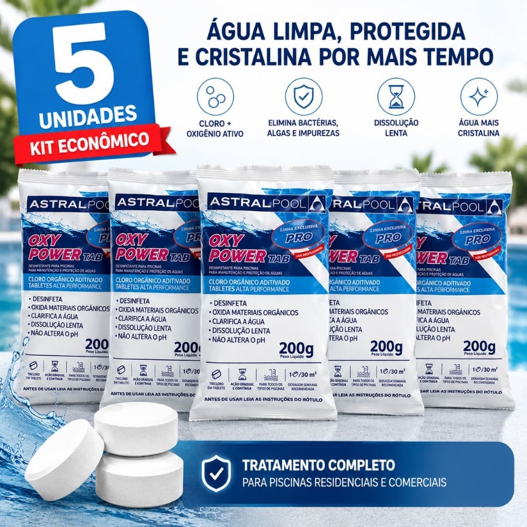 Kit 5 Pastilhas De Cloro Tablete Pedra de Cloro Oxy Power Astralpool 200g
