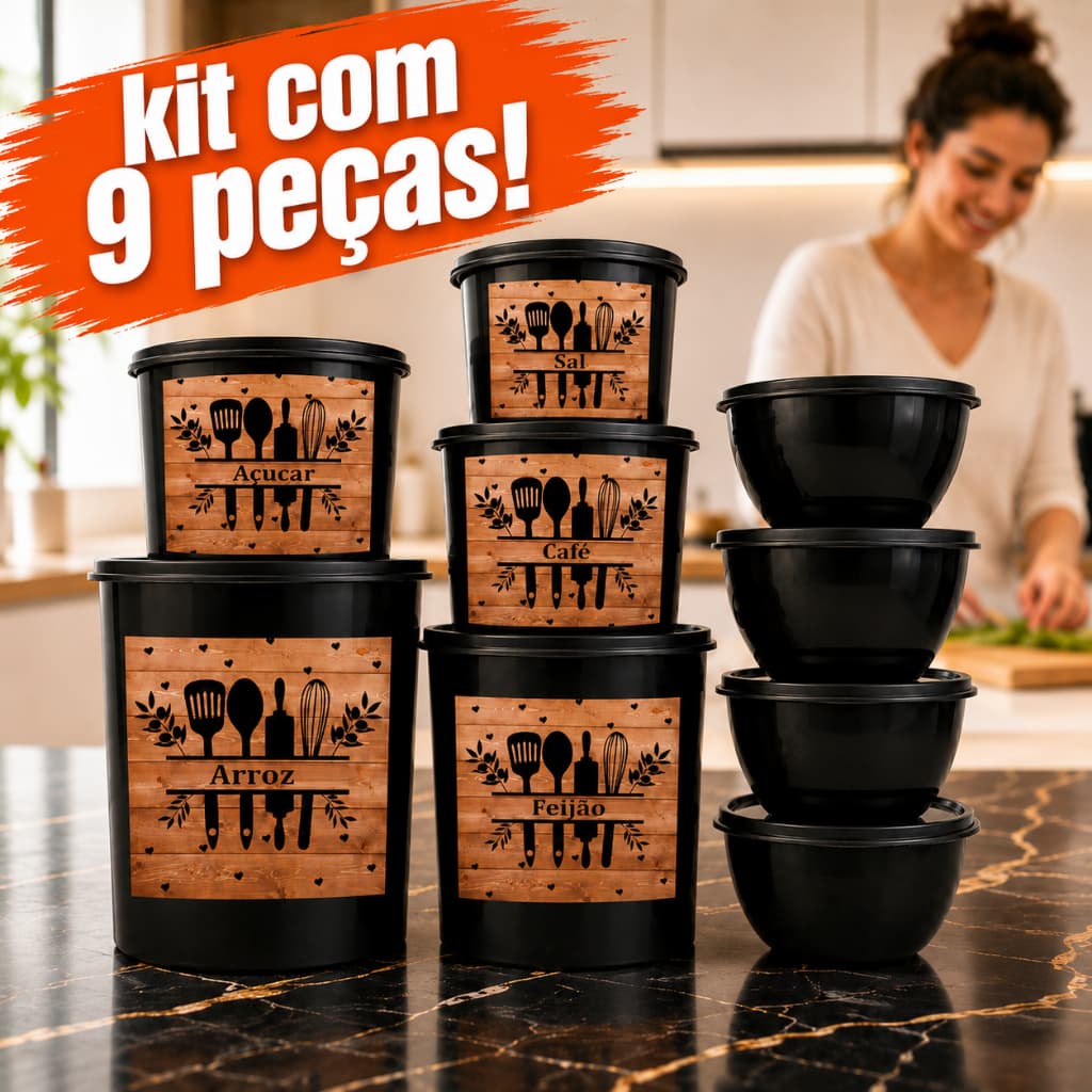 Kit com Potes Mantimentos Color Empilháveis + Bowls Redondos Vasilhas Cozinha