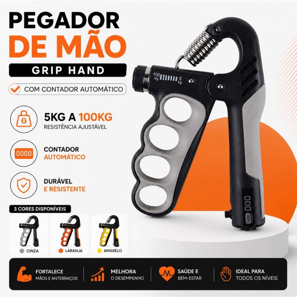 Pegador de Mão Hand Grip Ajustável 5kg a 100kg com Contador Automático Fortalecedor de Mãos e Antebraço