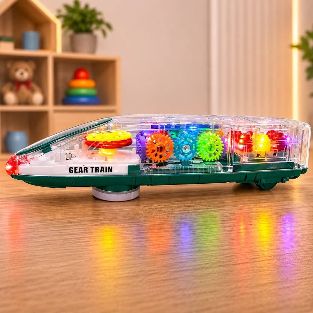 Trem Transparente Infantil Com Engrenagens Luz Led Som