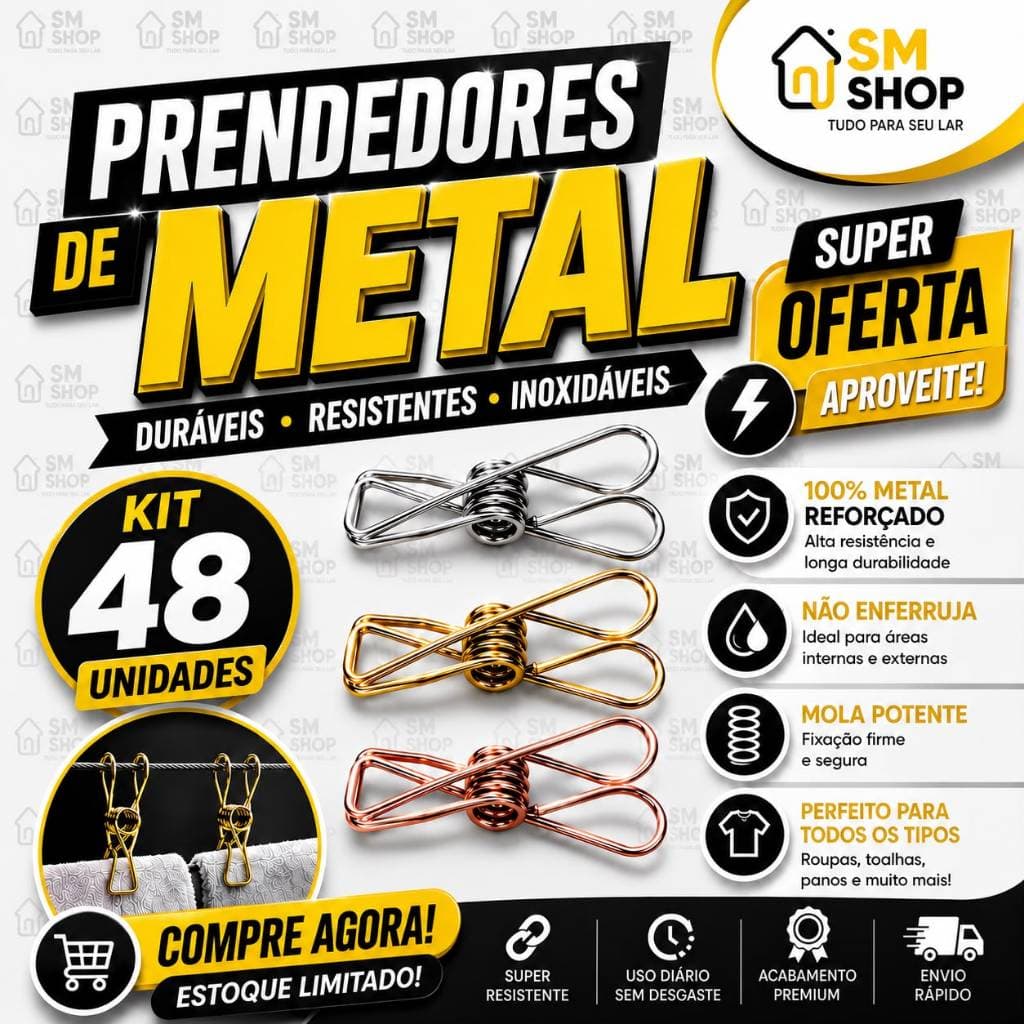 Kit 48 Prendedores Prendedor Pregador de Roupa Varal 100% Inox Alta Qualidade Original Para Casa Cozinha Lavanderia