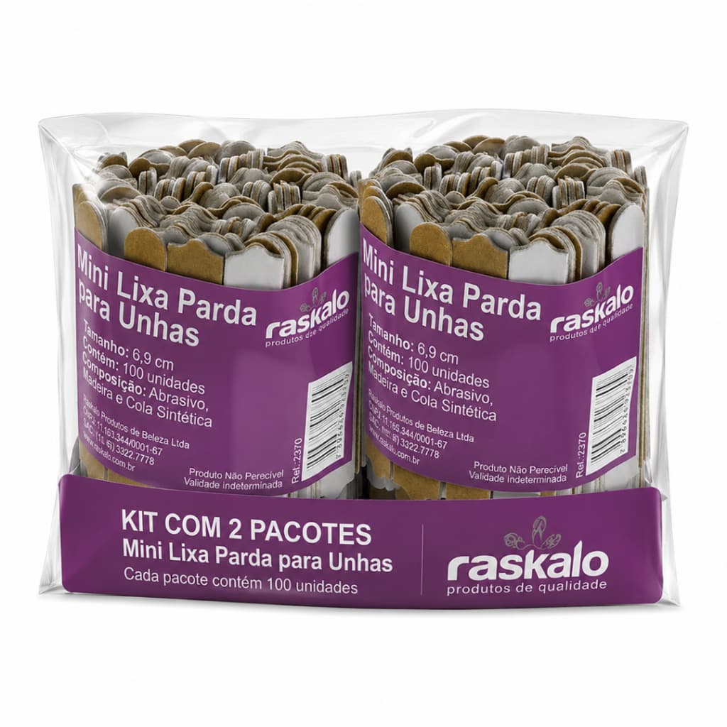 Kit 2 pacotes de Lixa para Unhas Parda Raskalo Mini-lixa 6,9cm 200 unidades