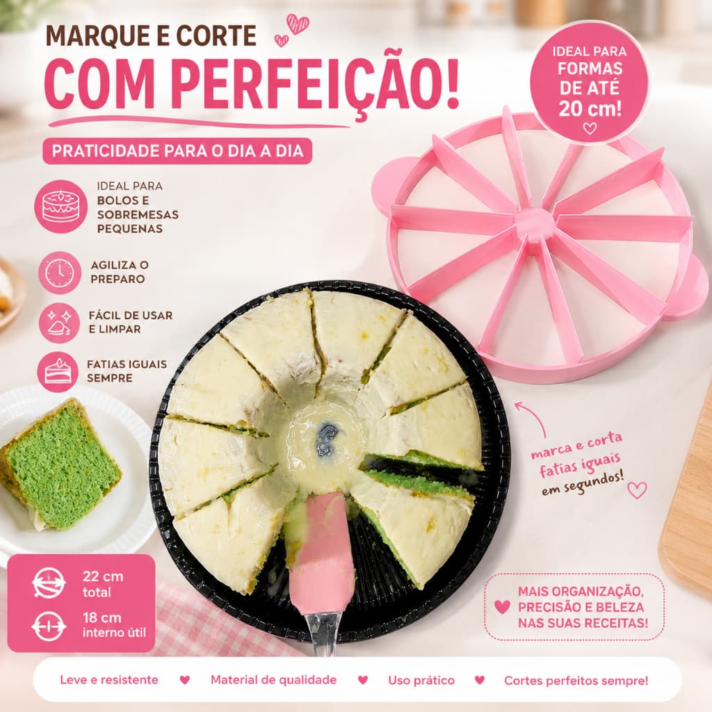 Marcador de Bolo 10 Fatias Divisor Uniforme 18 cm e 21 cm ATENÇÃO AS MEDIDAS para Formas de Até 20cm CONFIRME AS MEDIDAS
