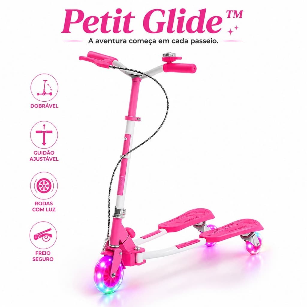 Patinete Infantil Dobrável Rosa com Rodas Luminosas LED Guidão Ajustável Freio Traseiro Petit Glide™