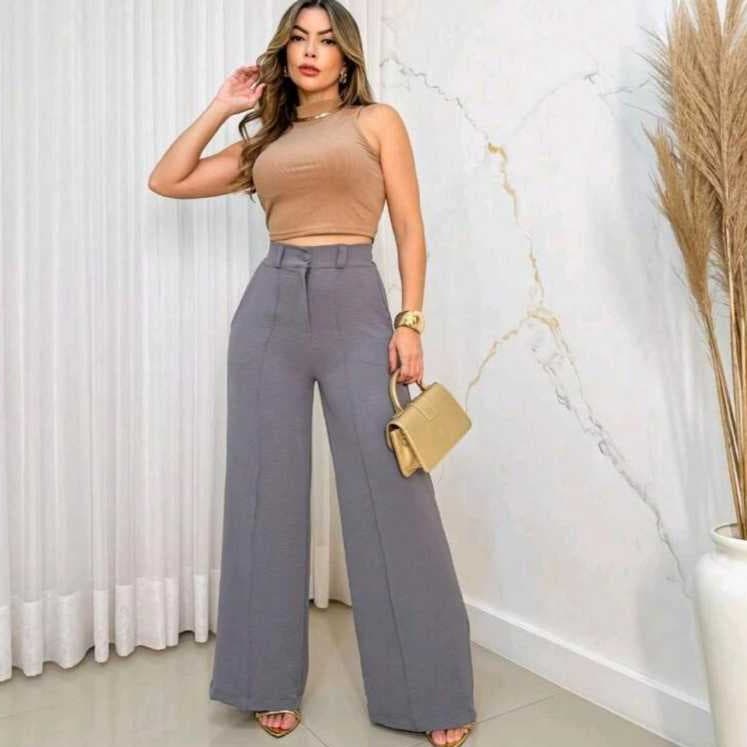 CALÇA PANTALONA FEMININA DUNA COM FORRO E BOTÂO TENDENCIA 2026