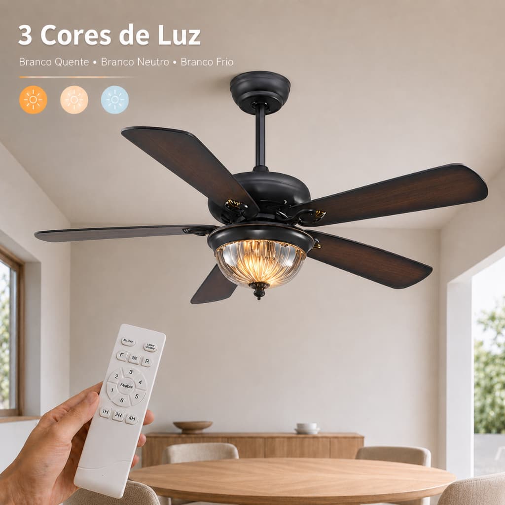 3 Cores Ventilador de Teto com Luz LED 140cm Bivolt Controle Remoto para Sala Quarto