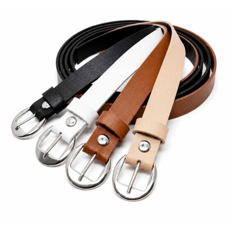 Kit 4 Cintos Feminino Fino Largura 2cm Fivela Prata Moda Blogueira Elegante Casual – Barbara