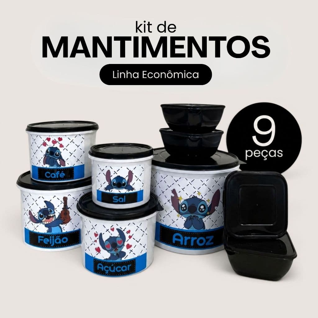 Kit com 9 Potes Herméticos para Mantimentos Linha ECONÔMICA - Cozinha Limpa e Organizada