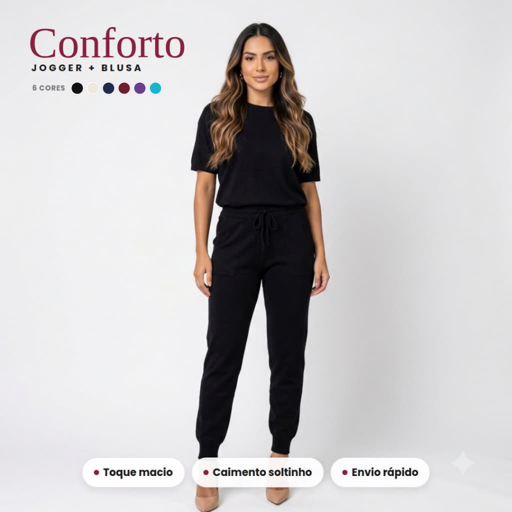 Conjunto Feminino Malha Suede Light Calça Jogger Blusa Feminina Confortável Fardamento Roupa